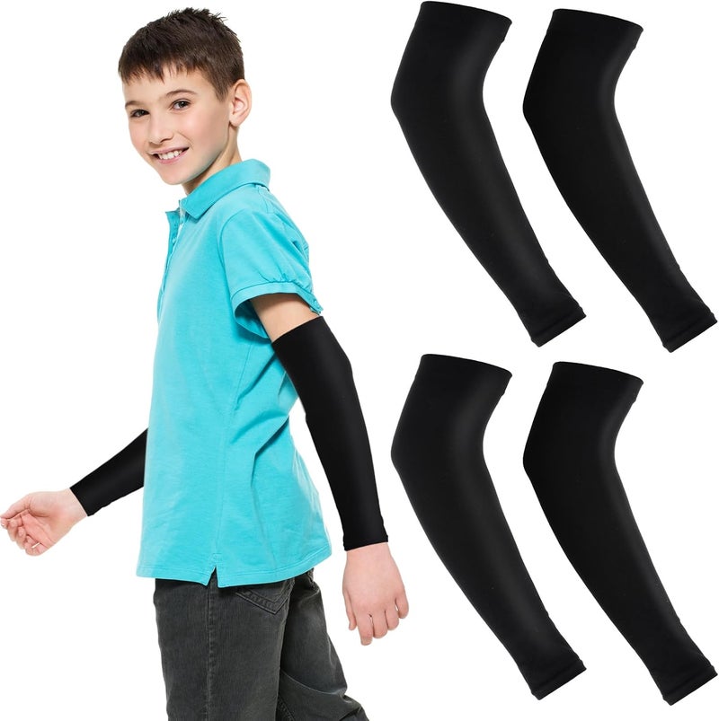 Telooco 2 Pairs Kids Arm Sleeves UV Sun Protector Basketball Arm Sleeve for Boys Girls Athletic Sleeves for Child - Image 1